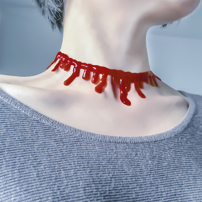 Halloween Creative Scar Necklace Red Realistic Necklace Red Flowing Liquid Choker A24
