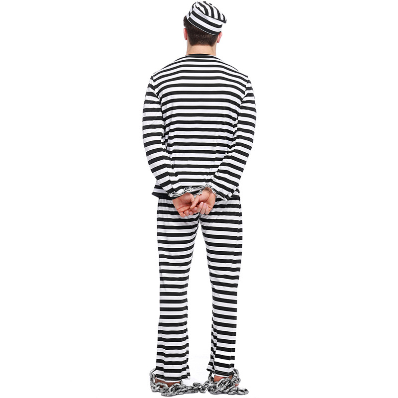 Halloween Prisoner Cosplay Costume Men's Uniform Set Zombie Costume Black and White Striped Set