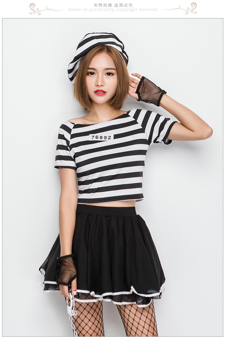 Halloween party costume, prison uniform, seductive two-piece prisoner tutu, stage performance costume, nightclub costume, DS costume