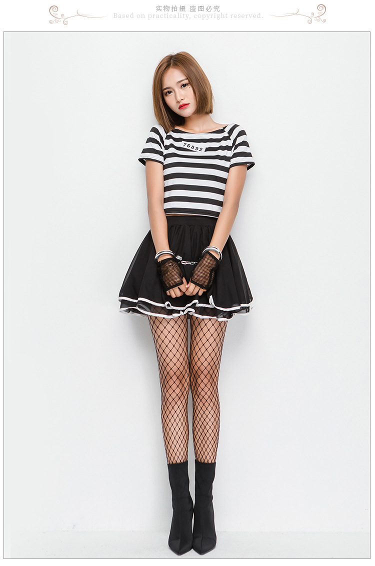 Halloween party costume, prison uniform, seductive two-piece prisoner tutu, stage performance costume, nightclub costume, DS costume