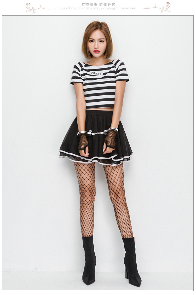 Halloween party costume, prison uniform, seductive two-piece prisoner tutu, stage performance costume, nightclub costume, DS costume