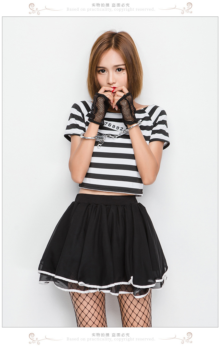Halloween party costume, prison uniform, seductive two-piece prisoner tutu, stage performance costume, nightclub costume, DS costume