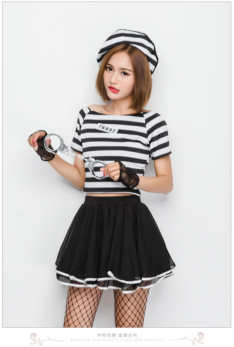 Halloween party costume, prison uniform, seductive two-piece prisoner tutu, stage performance costume, nightclub costume, DS costume