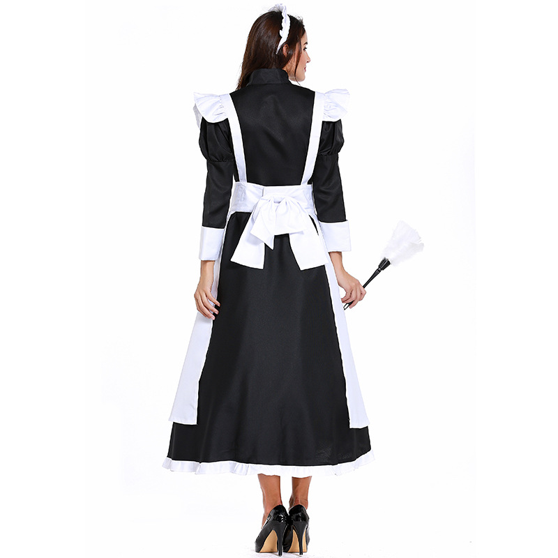 British-style movie butler outfit, French maid outfit, German servant uniform, black and white long skirt, unisex.