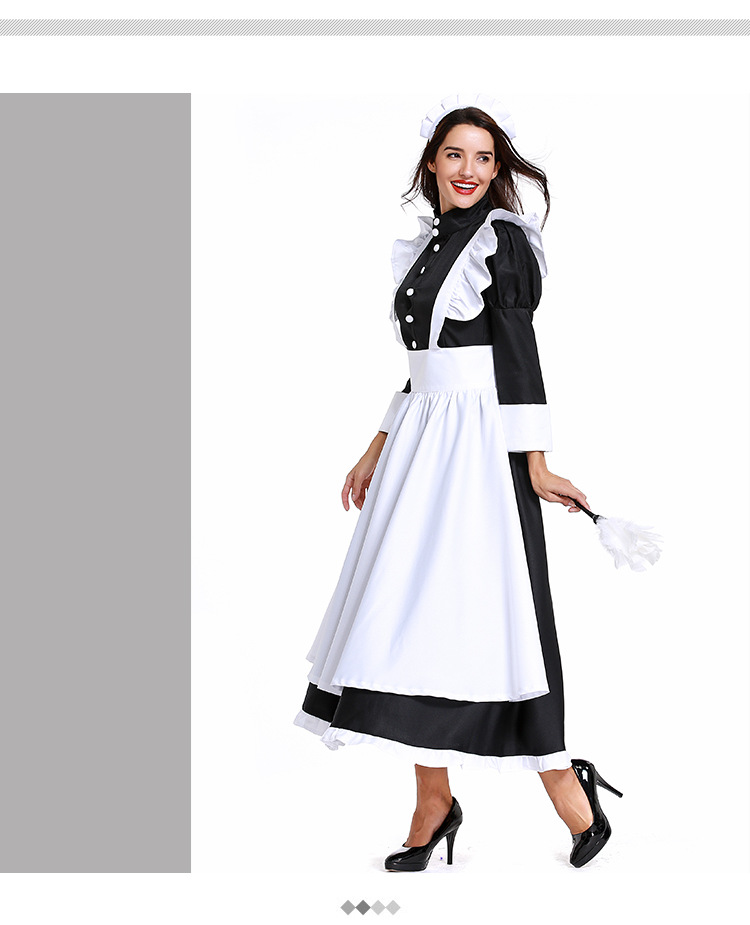 British-style movie butler outfit, French maid outfit, German servant uniform, black and white long skirt, unisex.