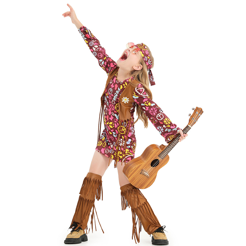 Halloween Carnival Stage Performance Girls' Concert Hippie Rock Female Hip Hop Singer Costume