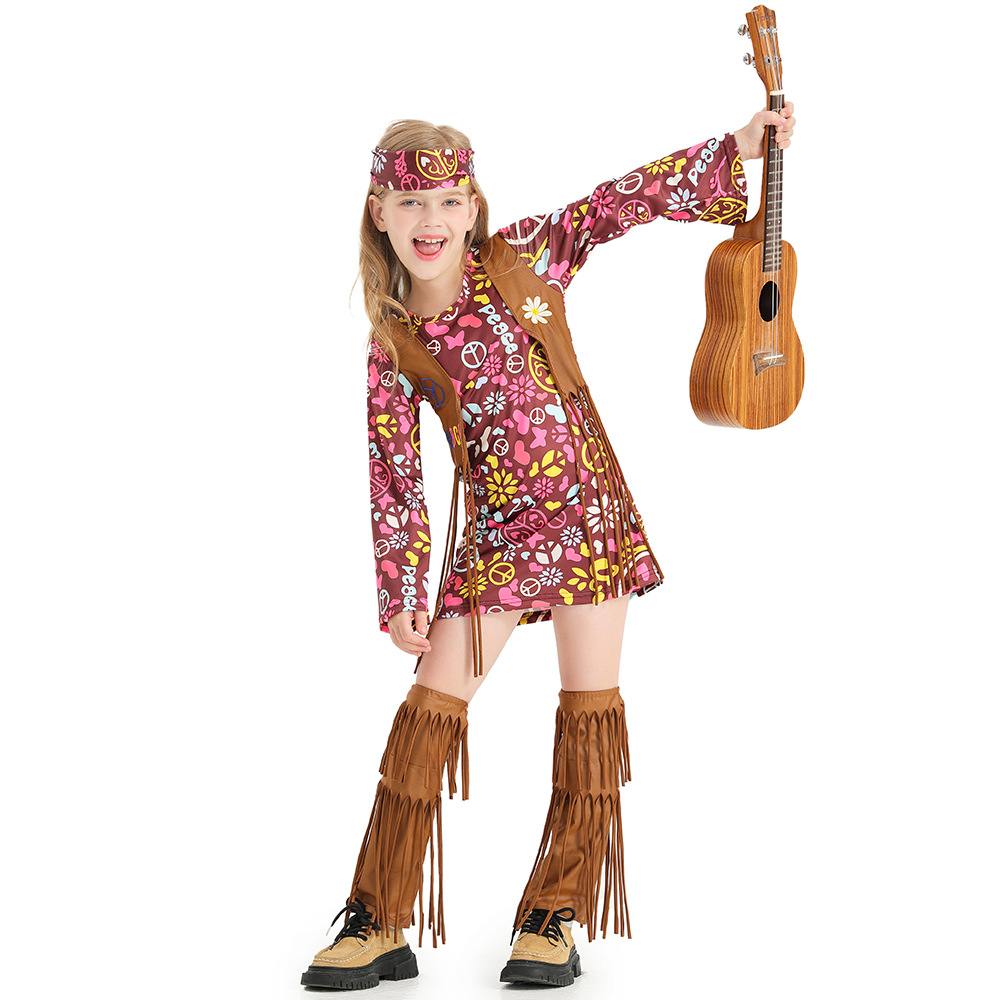Halloween Carnival Stage Performance Girls' Concert Hippie Rock Female Hip Hop Singer Costume