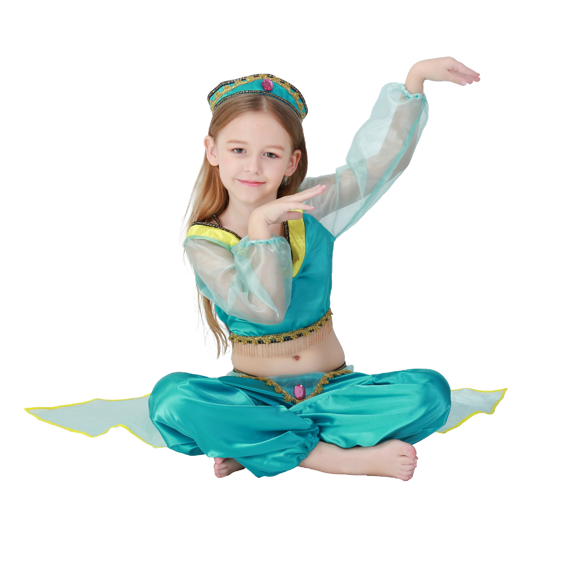 Aladdin Jasmine Princess Dress for Girls, Exotic Indian Dance Performance Costume, Halloween Party Costume