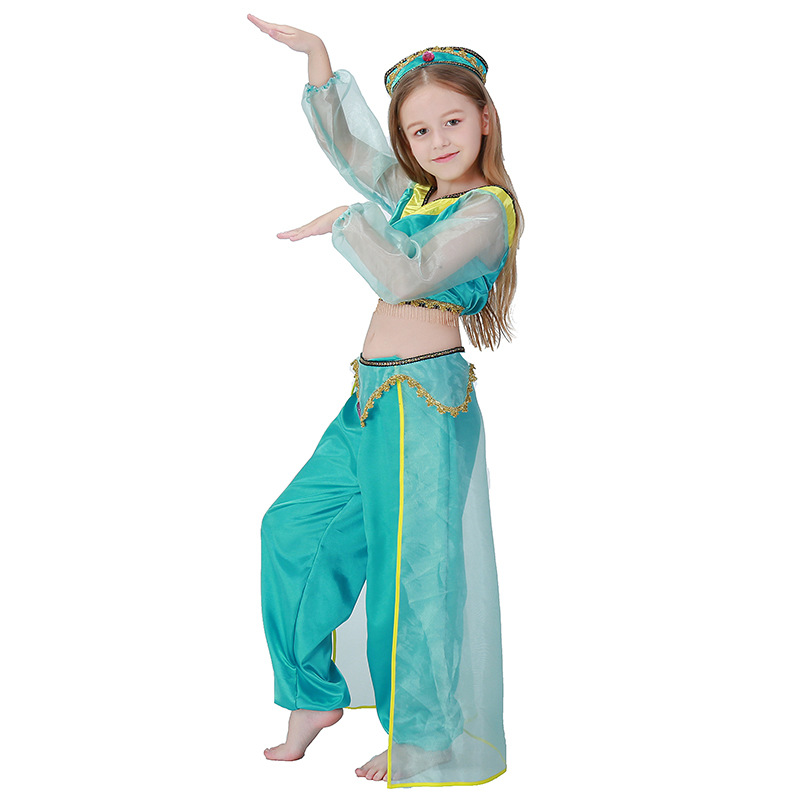 Aladdin Jasmine Princess Dress for Girls, Exotic Indian Dance Performance Costume, Halloween Party Costume