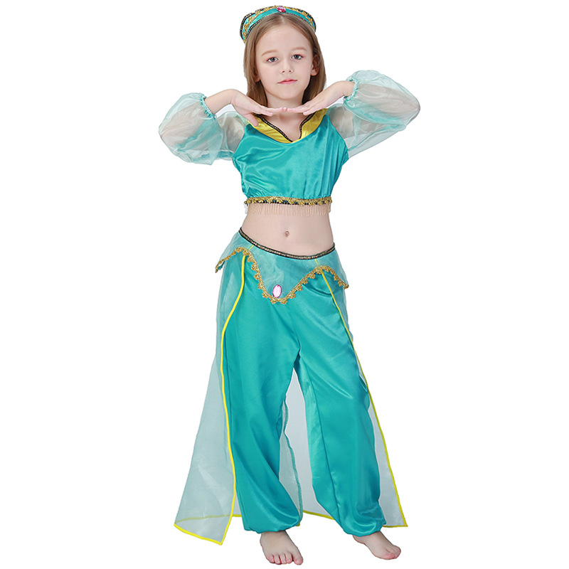 Aladdin Jasmine Princess Dress for Girls, Exotic Indian Dance Performance Costume, Halloween Party Costume
