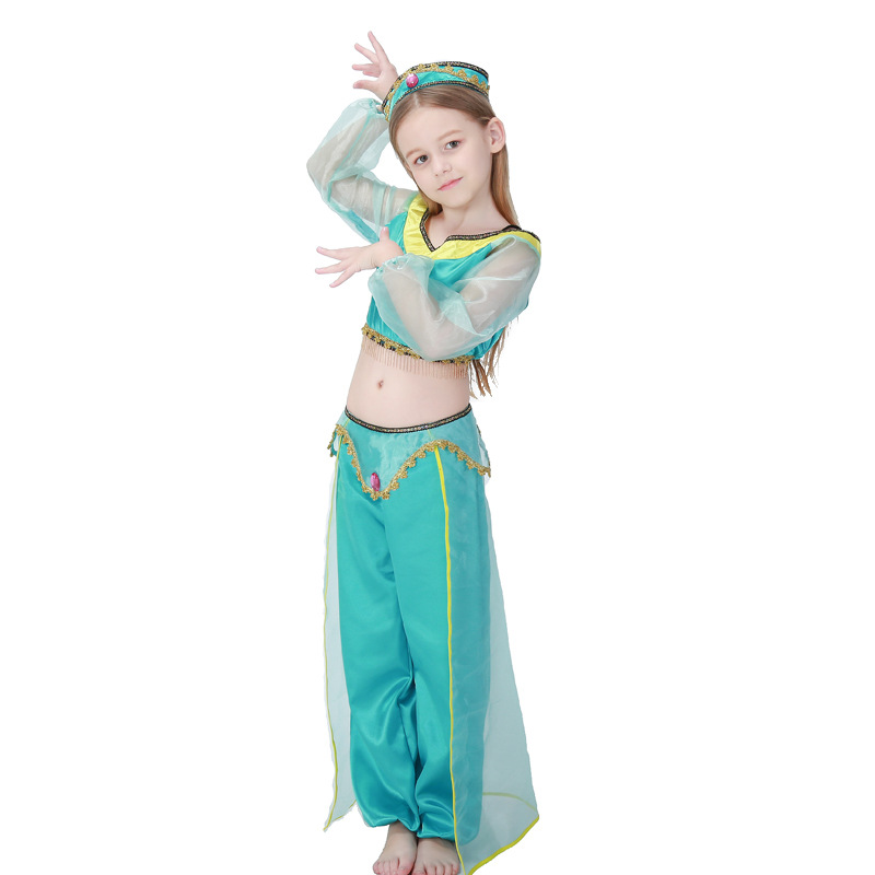 Aladdin Jasmine Princess Dress for Girls, Exotic Indian Dance Performance Costume, Halloween Party Costume