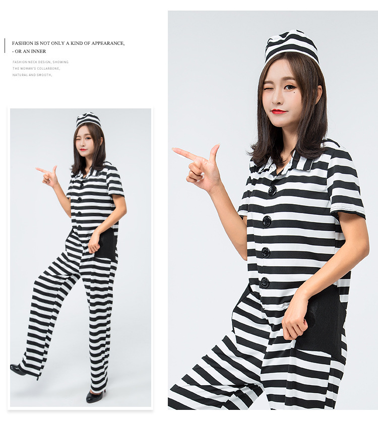 2023 Striped Jumpsuit Prisoner Costume, Rakuten Japanese Uniform Party Game Cosplay Costume