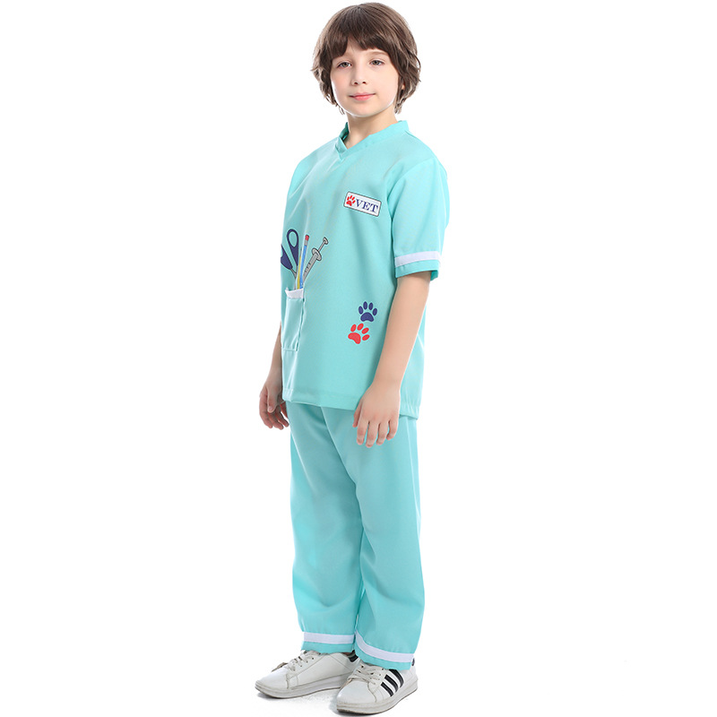 Cartoon-patterned veterinarian/pet doctor role-playing kindergarten activity game costume stage performance costume