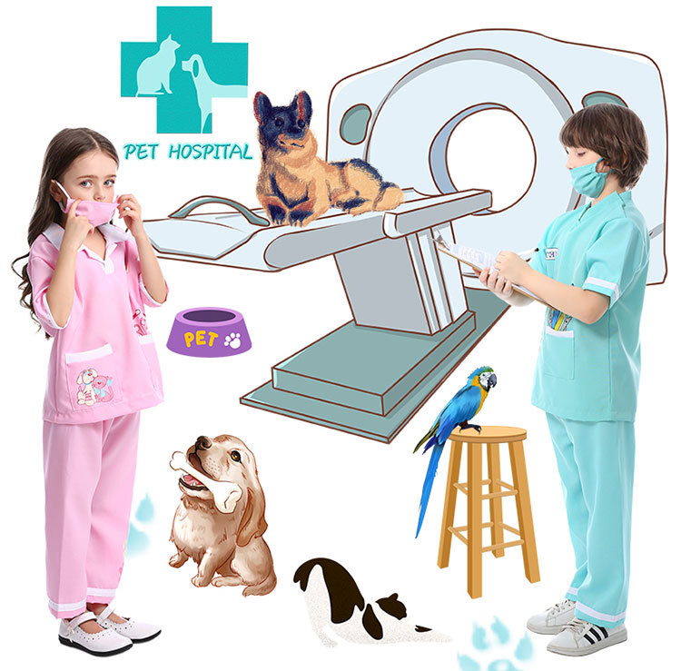 Cartoon-patterned veterinarian/pet doctor role-playing kindergarten activity game costume stage performance costume
