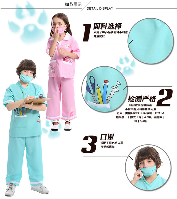 Cartoon-patterned veterinarian/pet doctor role-playing kindergarten activity game costume stage performance costume