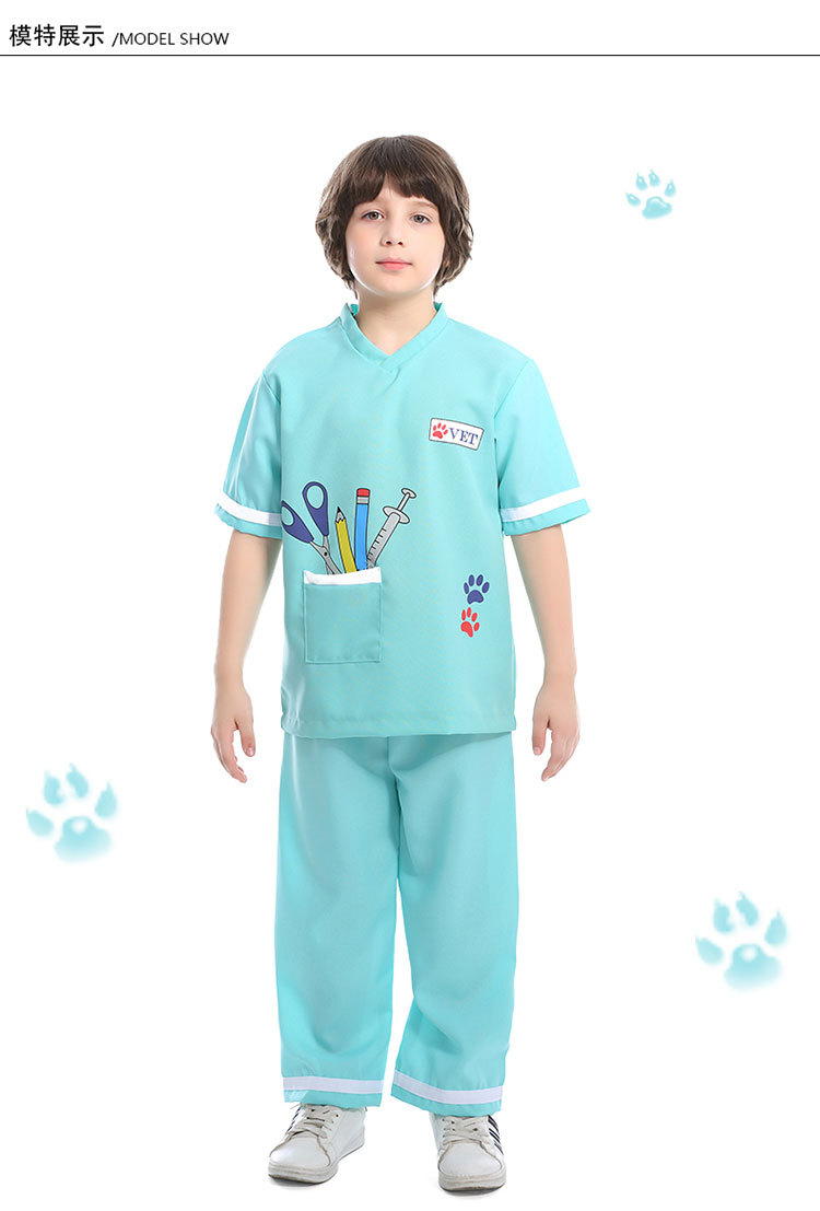 Cartoon-patterned veterinarian/pet doctor role-playing kindergarten activity game costume stage performance costume