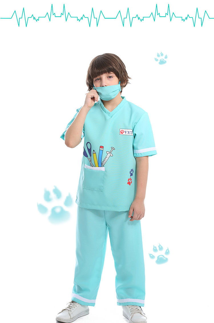 Cartoon-patterned veterinarian/pet doctor role-playing kindergarten activity game costume stage performance costume