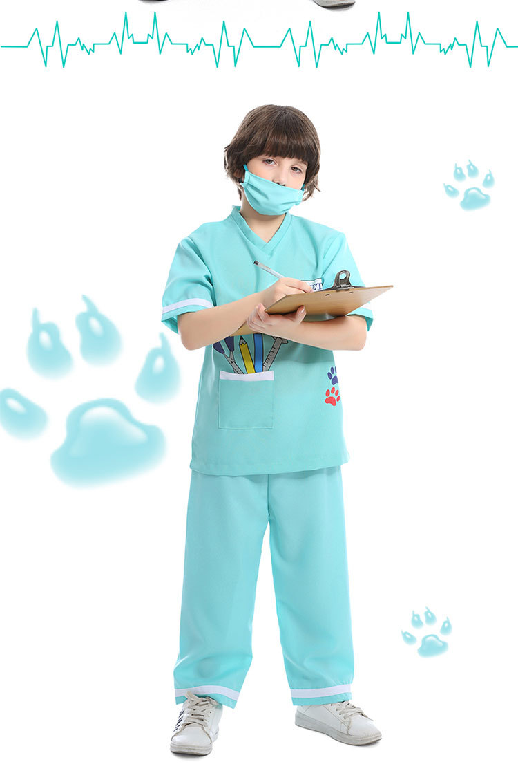 Cartoon-patterned veterinarian/pet doctor role-playing kindergarten activity game costume stage performance costume