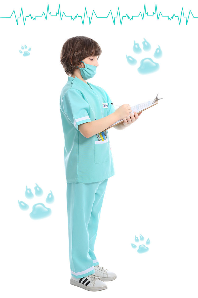 Cartoon-patterned veterinarian/pet doctor role-playing kindergarten activity game costume stage performance costume