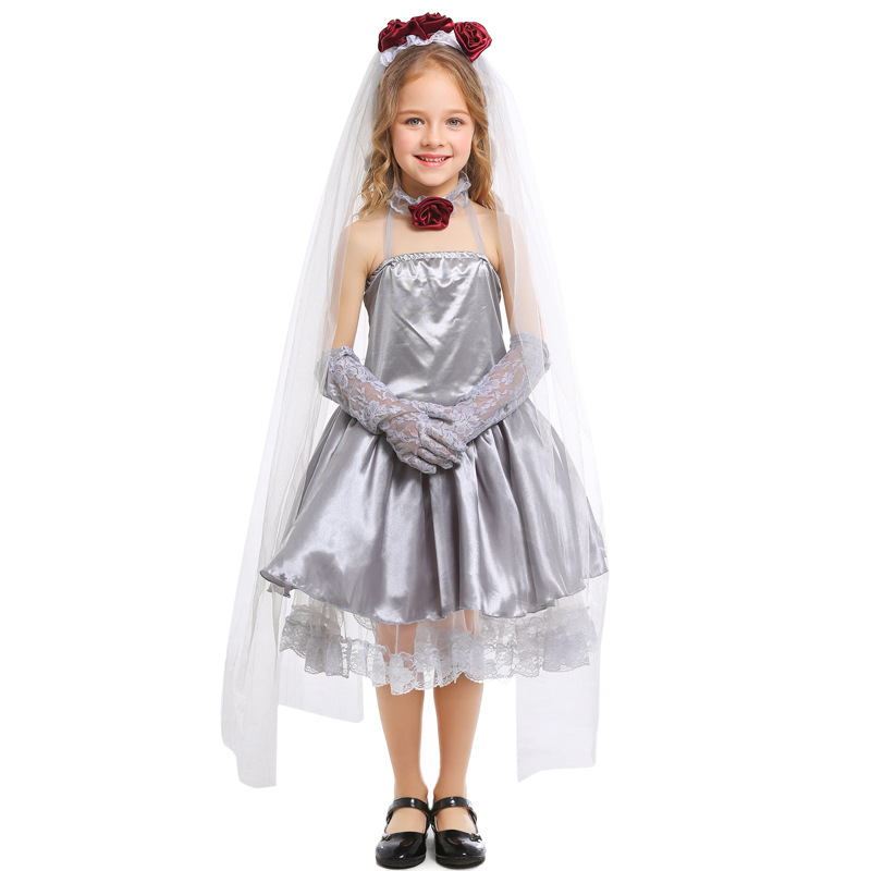 Halloween children's cosplay ghost bride silver-gray dress masquerade performance