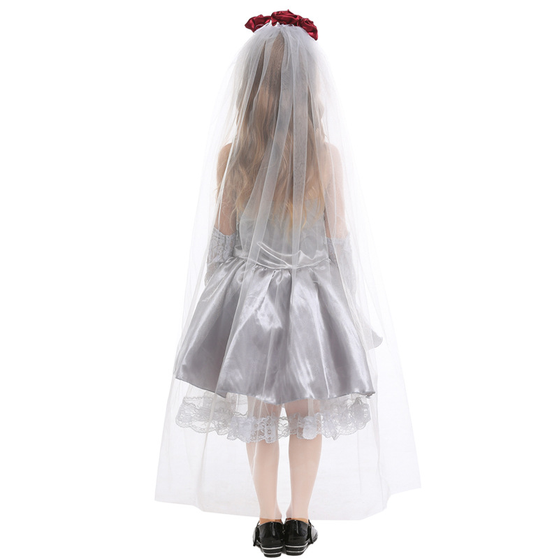 Halloween children's cosplay ghost bride silver-gray dress masquerade performance