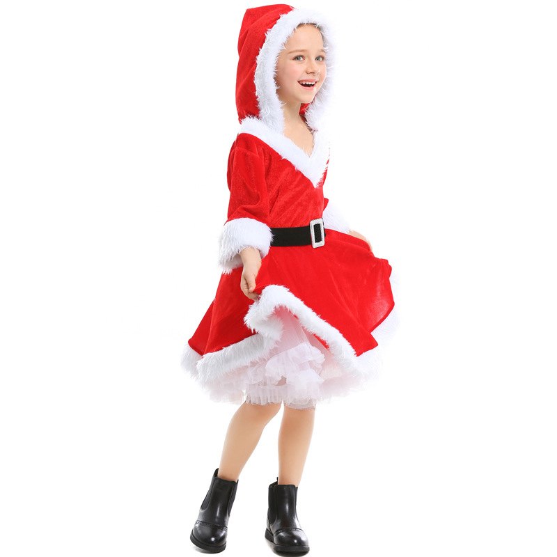 Christmas costumes for adults and children, parent-child outfits, Christmas girls' cosplay red Santa Claus tutu dress