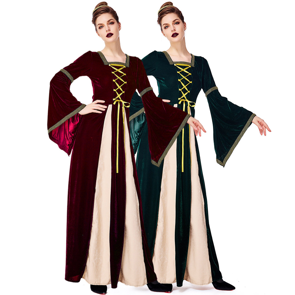 Retro European medieval costume, dark green aristocratic court dress, Halloween costume, adult stage performance costume.