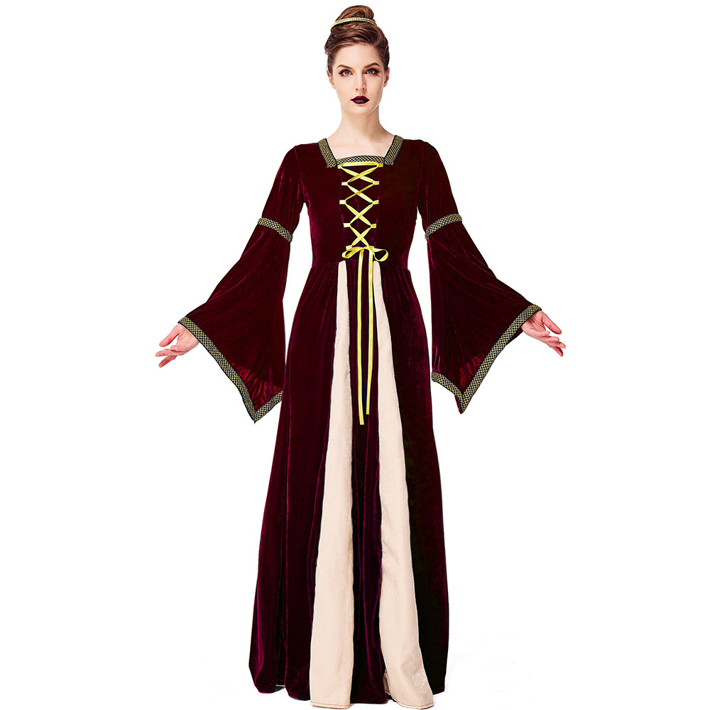 Retro European medieval costume, dark green aristocratic court dress, Halloween costume, adult stage performance costume.