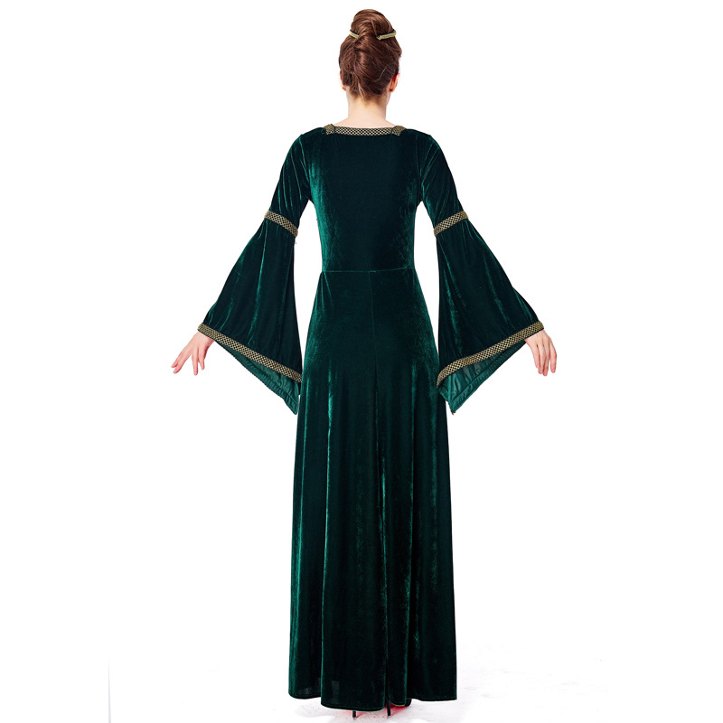 Retro European medieval costume, dark green aristocratic court dress, Halloween costume, adult stage performance costume.