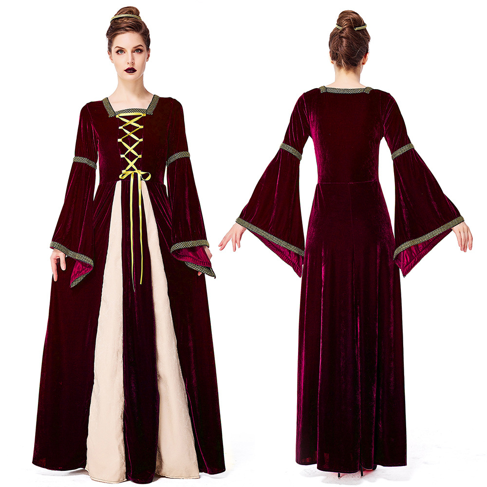Retro European medieval costume, dark green aristocratic court dress, Halloween costume, adult stage performance costume.