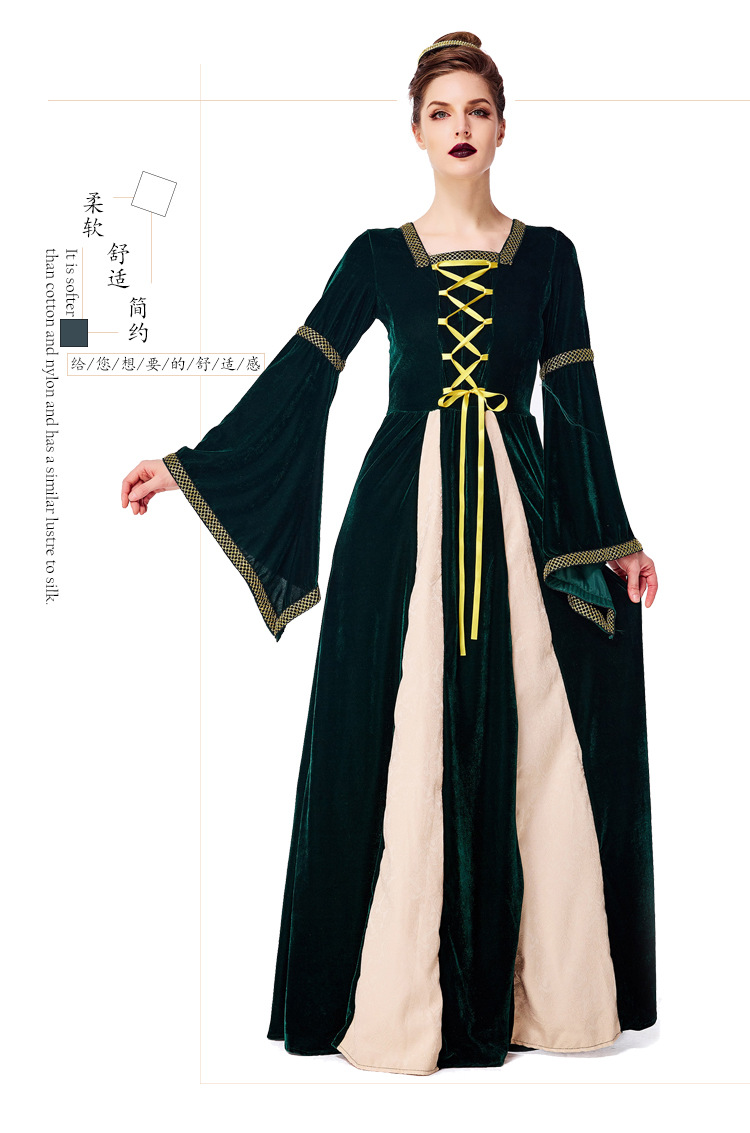 Retro European medieval costume, dark green aristocratic court dress, Halloween costume, adult stage performance costume.