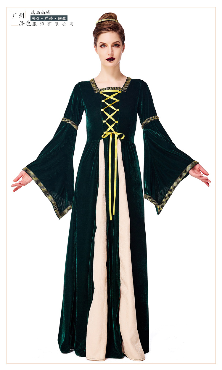 Retro European medieval costume, dark green aristocratic court dress, Halloween costume, adult stage performance costume.
