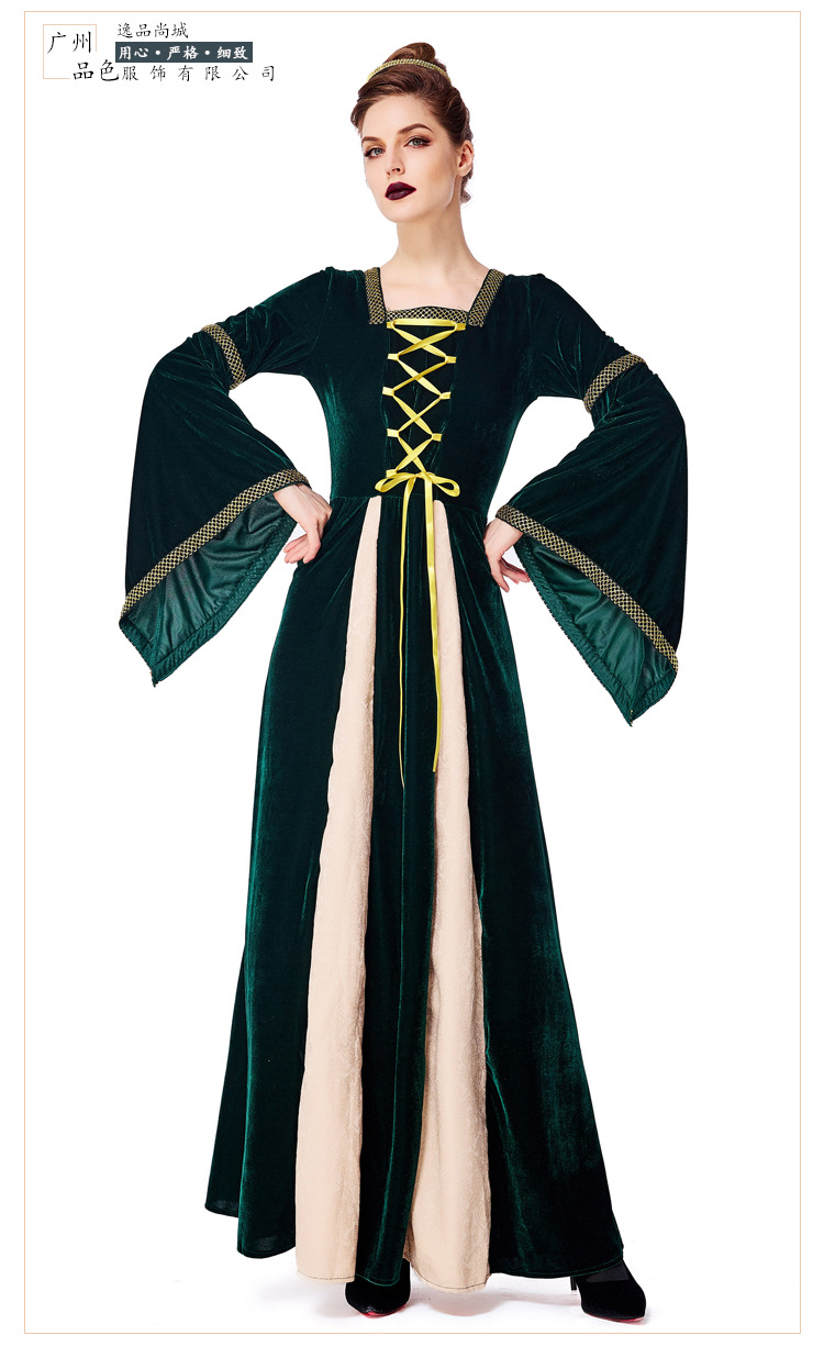 Retro European medieval costume, dark green aristocratic court dress, Halloween costume, adult stage performance costume.