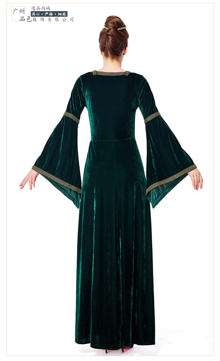 Retro European medieval costume, dark green aristocratic court dress, Halloween costume, adult stage performance costume.