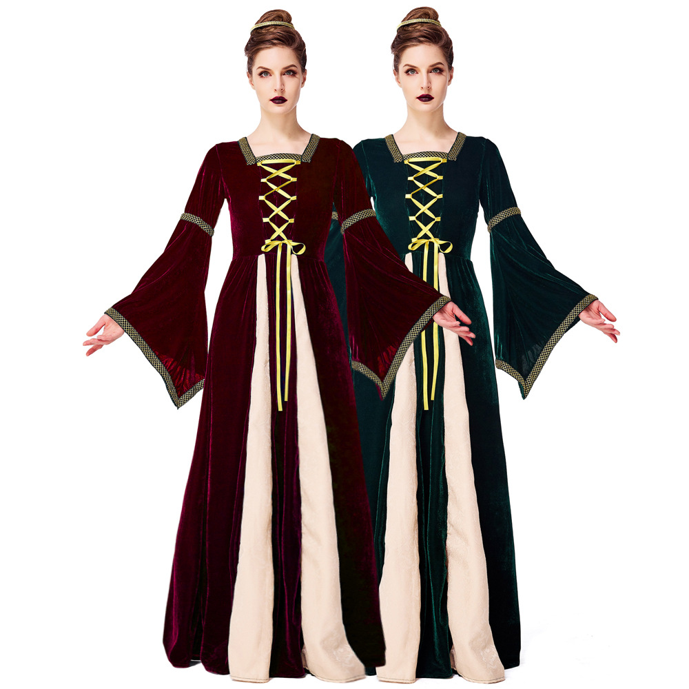 Retro European medieval costume, dark green aristocratic court dress, Halloween costume, adult stage performance costume.