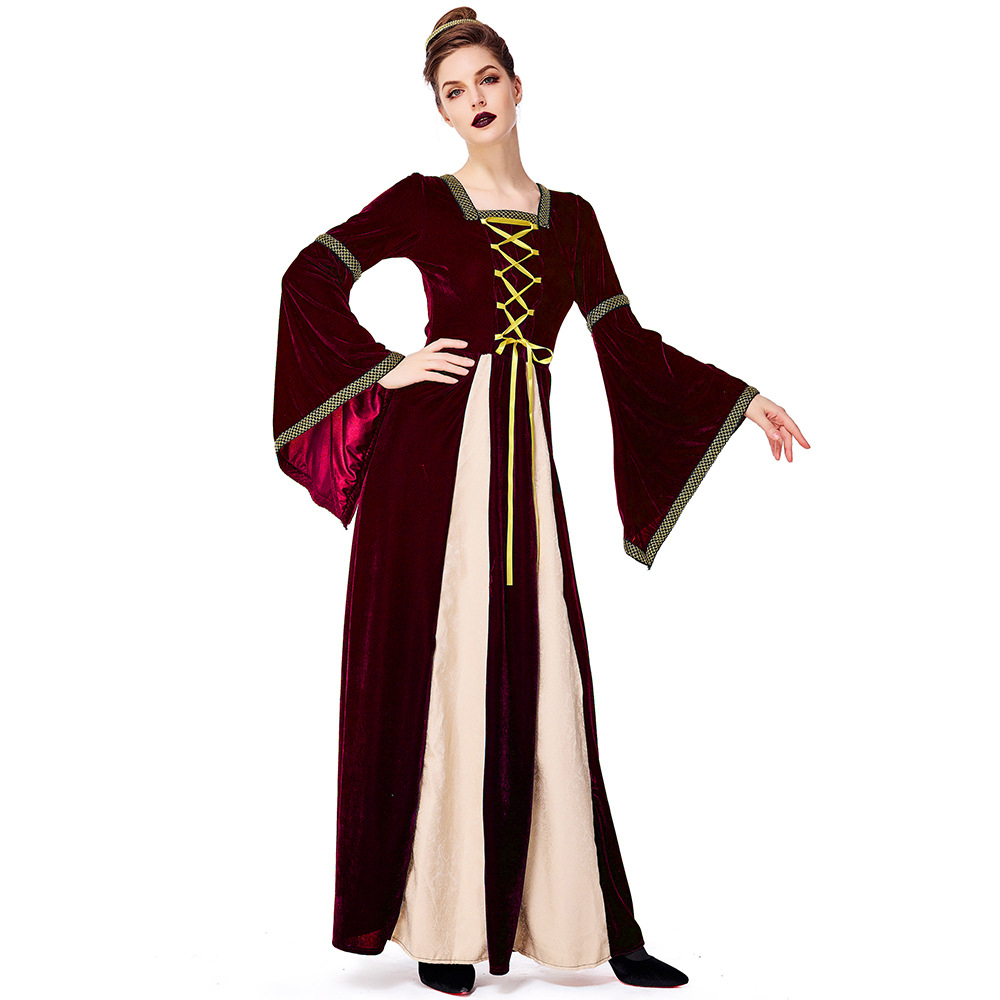 Retro European medieval costume, dark green aristocratic court dress, Halloween costume, adult stage performance costume.