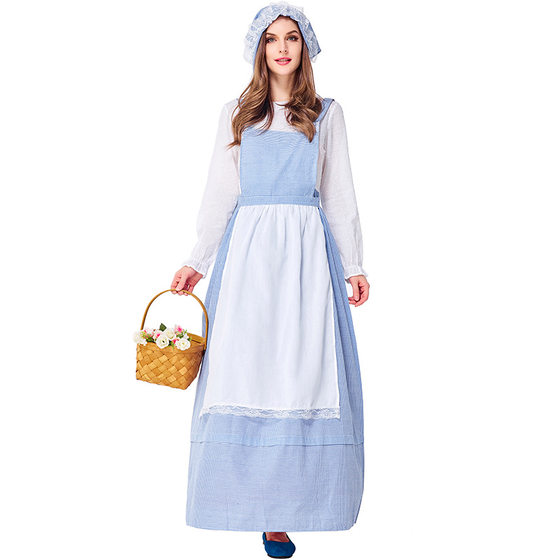 European pastoral style maid dress, retro farm-themed photo shoot/performance costume, in stock, multiple sizes available.
