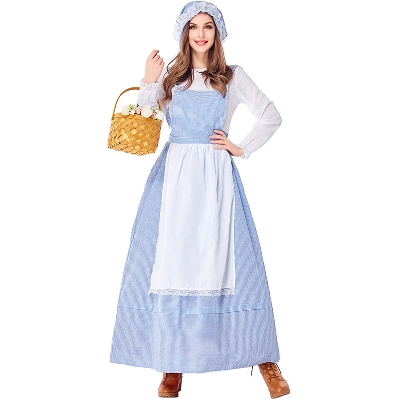 European pastoral style maid dress, retro farm-themed photo shoot/performance costume, in stock, multiple sizes available.