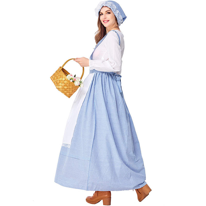 European pastoral style maid dress, retro farm-themed photo shoot/performance costume, in stock, multiple sizes available.