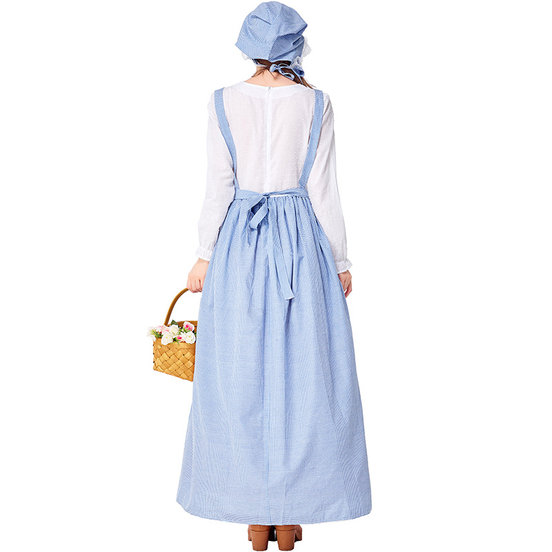 European pastoral style maid dress, retro farm-themed photo shoot/performance costume, in stock, multiple sizes available.