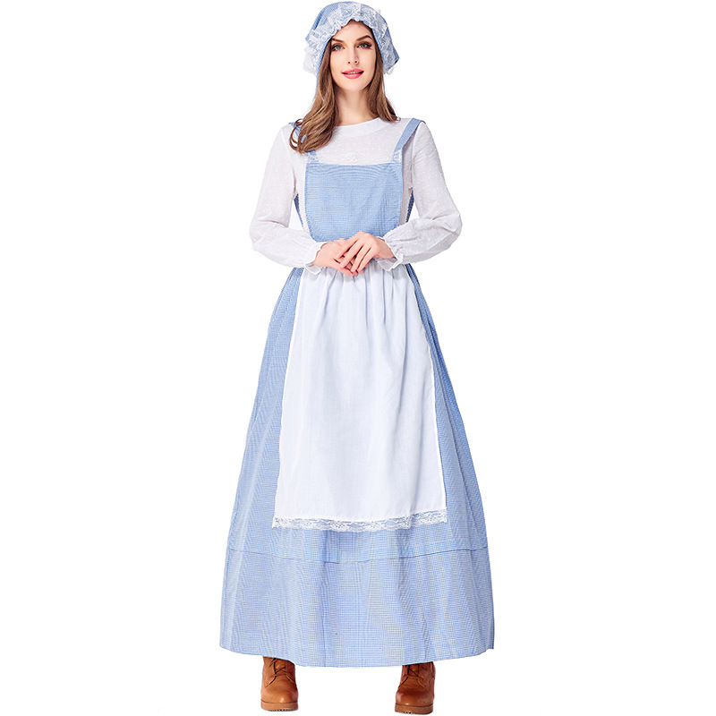 European pastoral style maid dress, retro farm-themed photo shoot/performance costume, in stock, multiple sizes available.