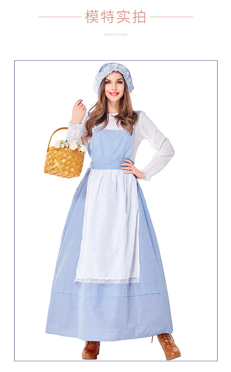 European pastoral style maid dress, retro farm-themed photo shoot/performance costume, in stock, multiple sizes available.