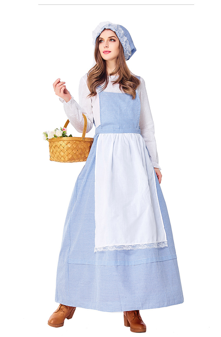 European pastoral style maid dress, retro farm-themed photo shoot/performance costume, in stock, multiple sizes available.