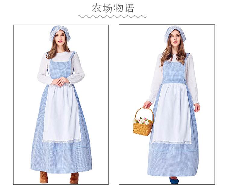 European pastoral style maid dress, retro farm-themed photo shoot/performance costume, in stock, multiple sizes available.