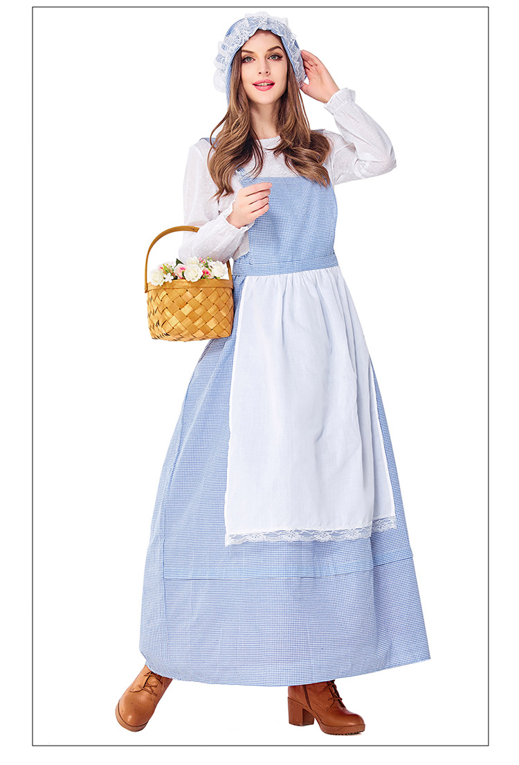 European pastoral style maid dress, retro farm-themed photo shoot/performance costume, in stock, multiple sizes available.