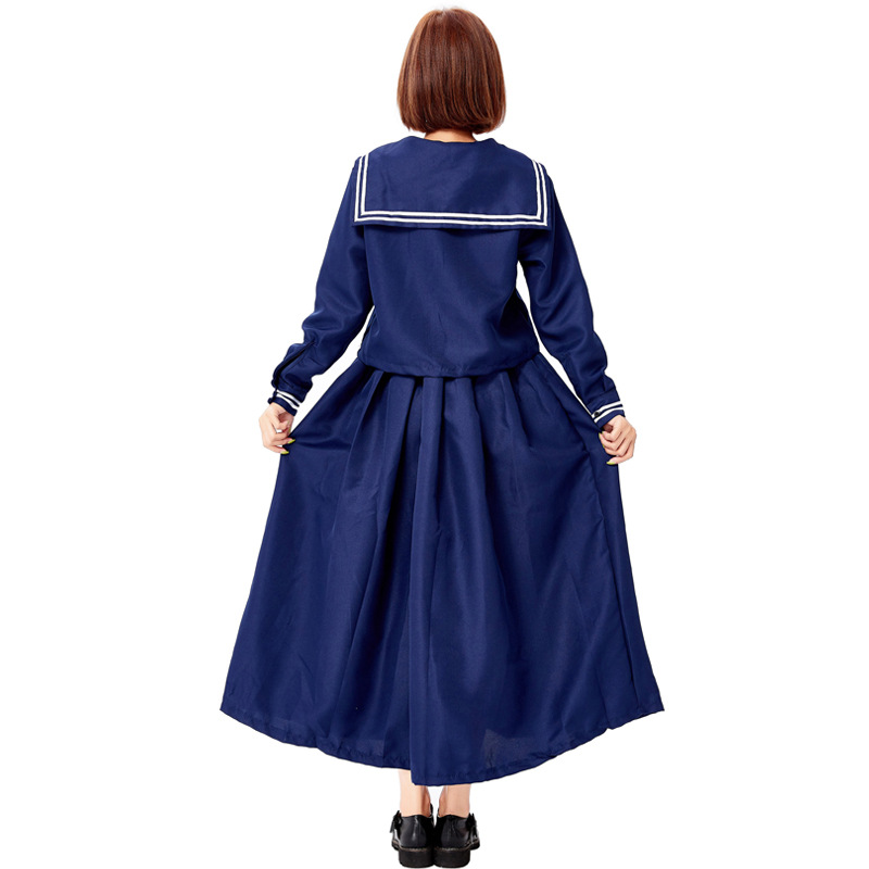 Retro sailor collar long-sleeved suit with red bow tie, long pleated skirt, suitable for campus stage performances.
