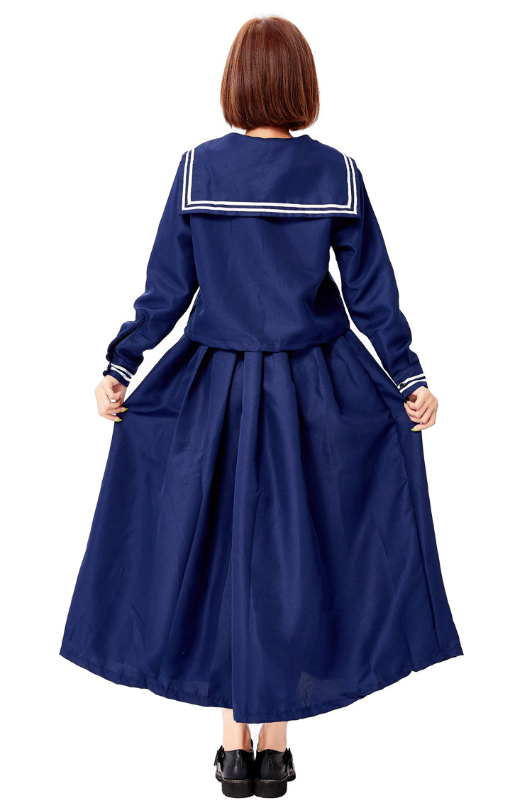 Retro sailor collar long-sleeved suit with red bow tie, long pleated skirt, suitable for campus stage performances.
