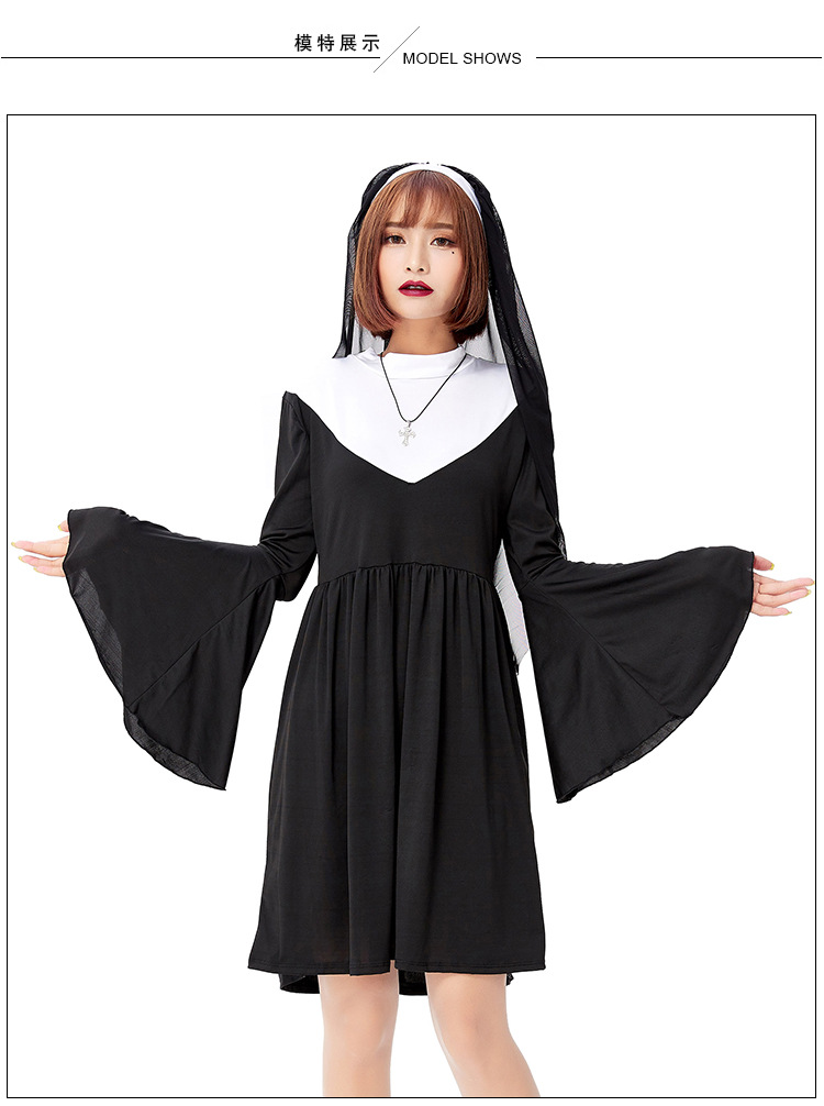 Halloween Nun's Habits 2021 Adult Choir Black Nun's Dress Cosplay Party Costume Game Costume