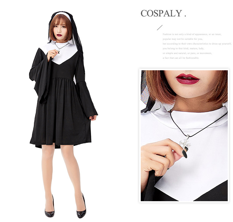 Halloween Nun's Habits 2021 Adult Choir Black Nun's Dress Cosplay Party Costume Game Costume