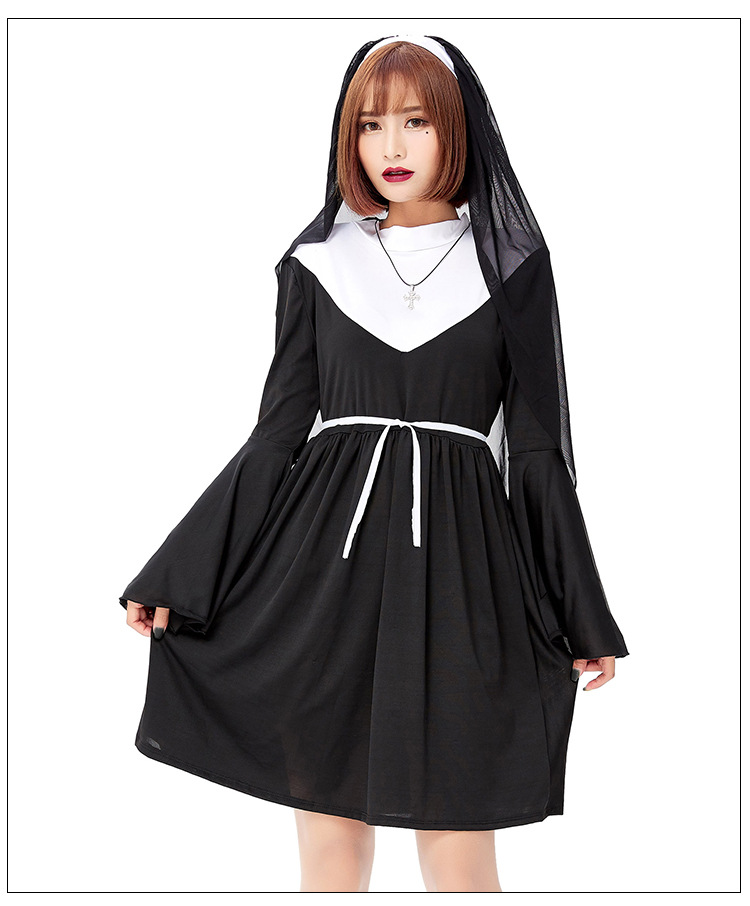 Halloween Nun's Habits 2021 Adult Choir Black Nun's Dress Cosplay Party Costume Game Costume